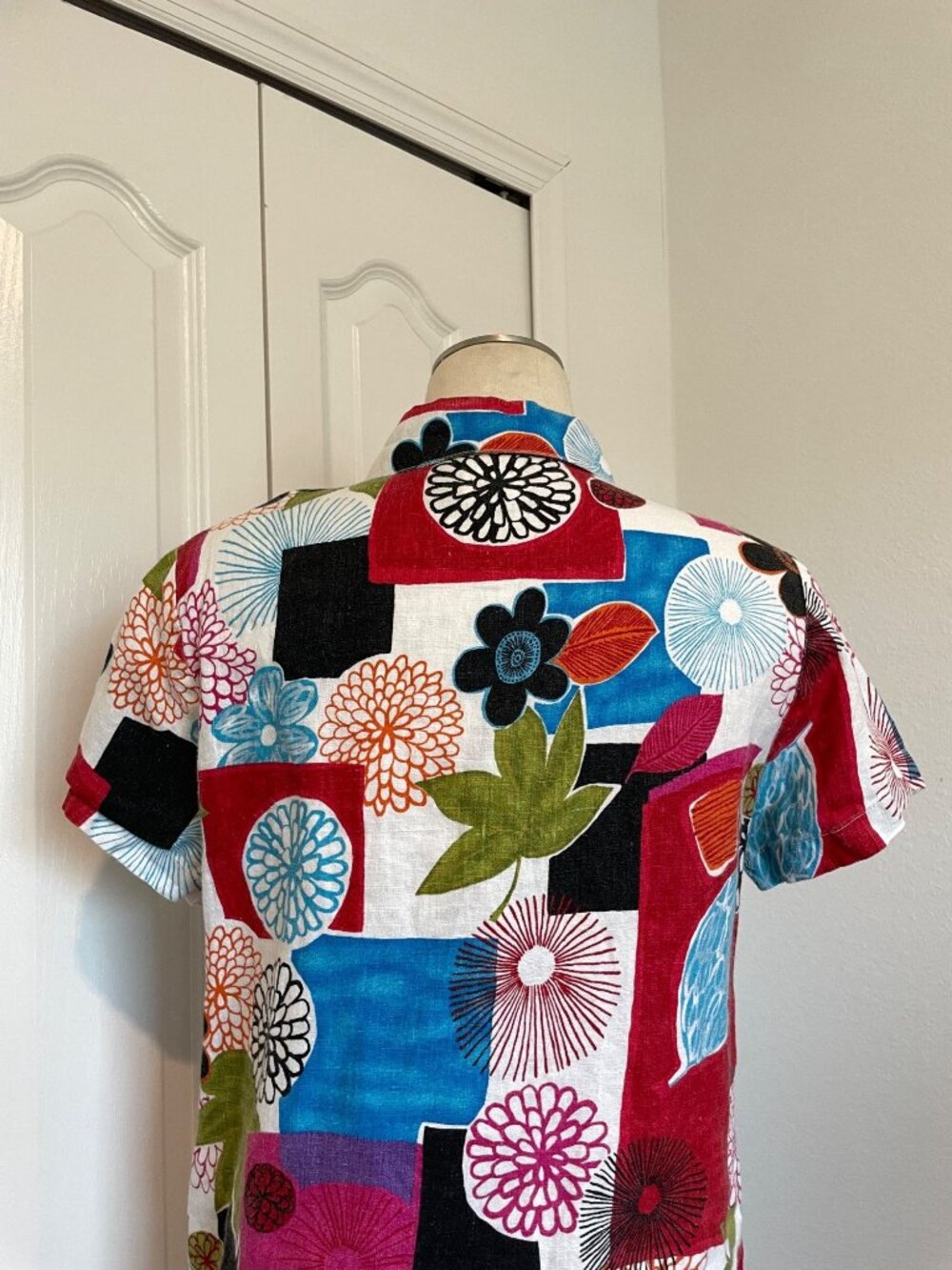 Vintage Hot Cotton Marc Ware 100% Linen Abstract Button-Down Beach Shirt Small - Picture 8 of 13
